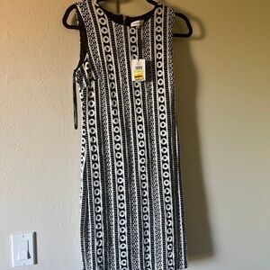 Calvin Klein Black and White Sleeveless Sheath Midi Dress